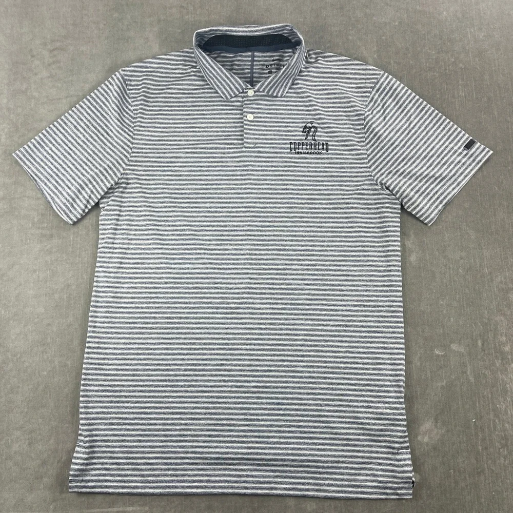 Nike Mens L Blue Striped Polo Shirt Copperhead Innisbrook Dri-FIT Golf